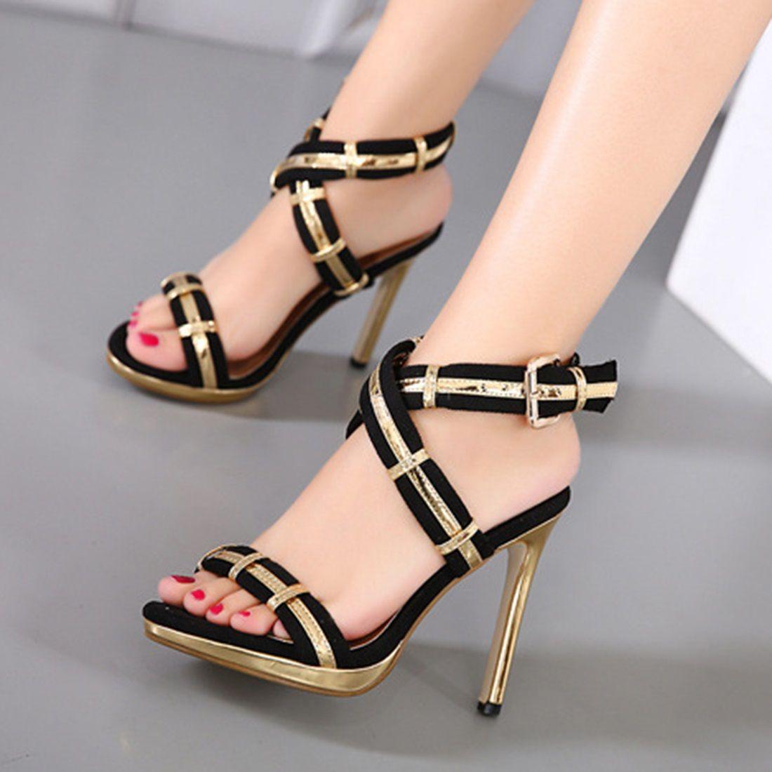 Golden Cross-Strap Stiletto Sandals 6