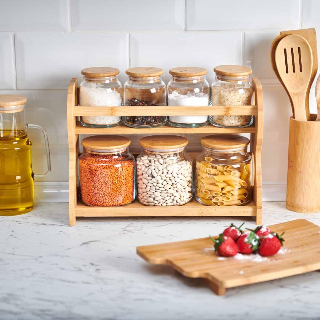 2-Tier Bamboo Spice Rack Set 5