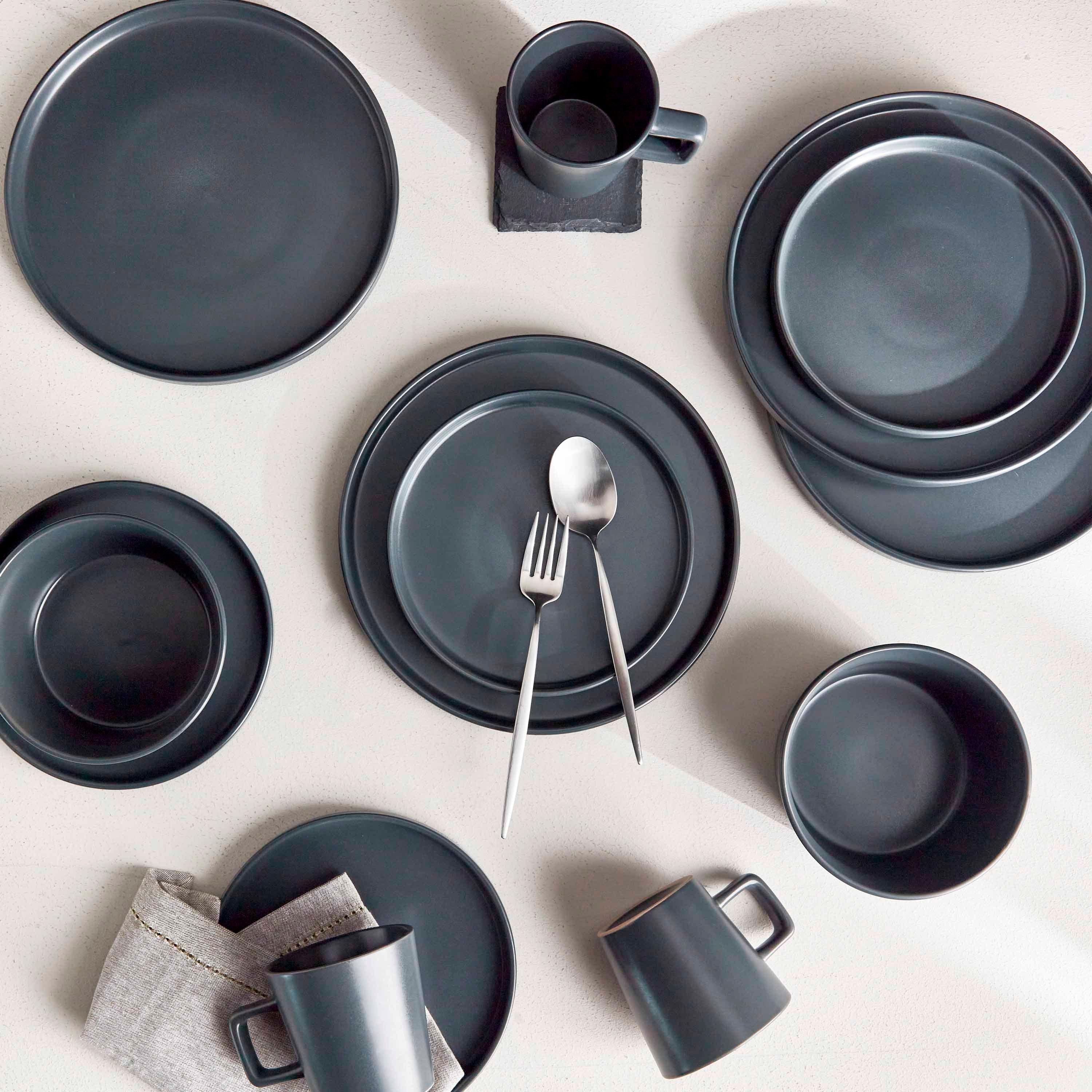 16-Piece Fine Ceramic Dinner Set — Dark Grey 4