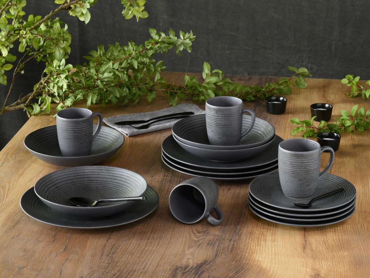 16-Piece Fine Ceramic Dinner Set — Dark Grey 5
