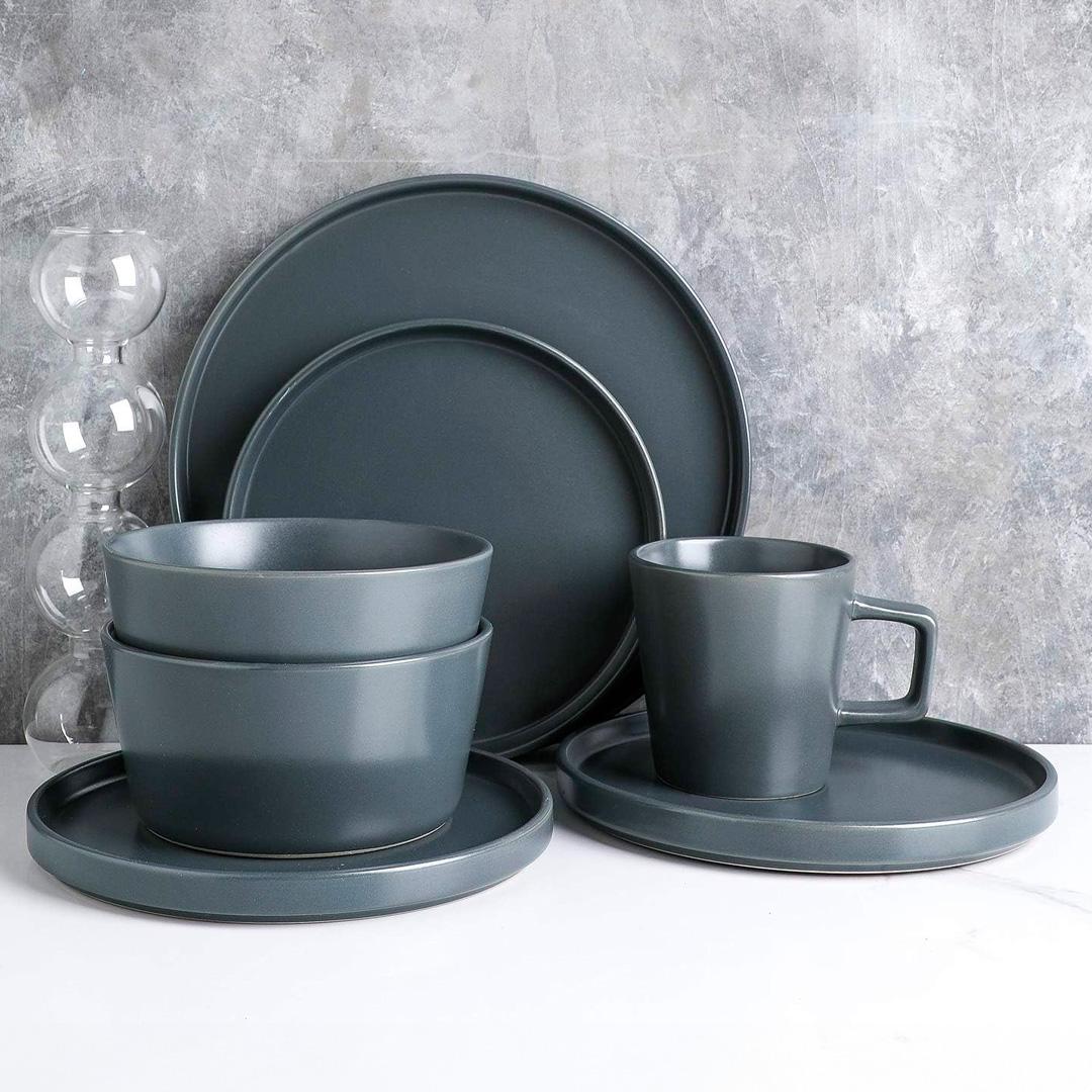 16-Piece Fine Ceramic Dinner Set — Dark Grey 6