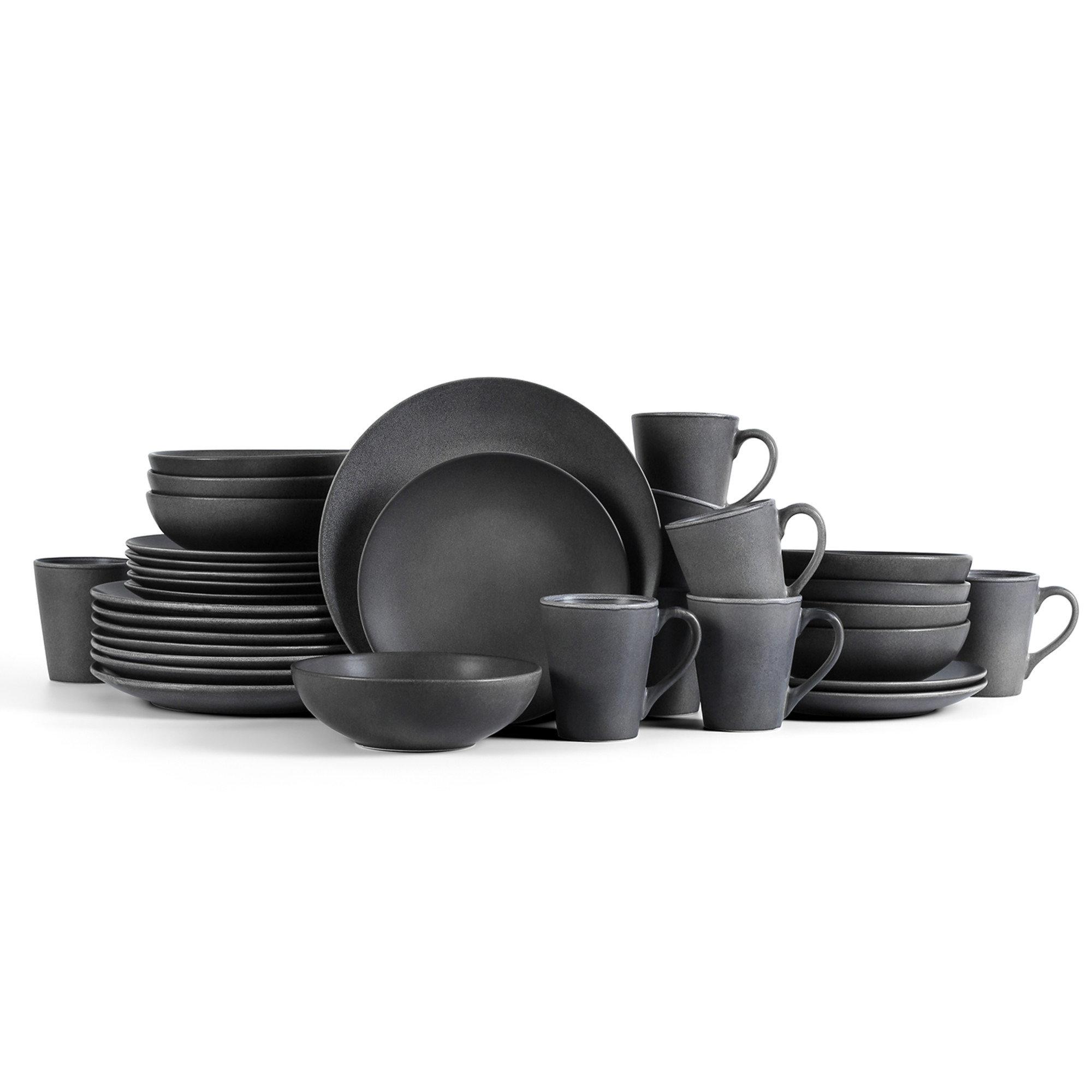 16-Piece Fine Ceramic Dinner Set — Dark Grey 7