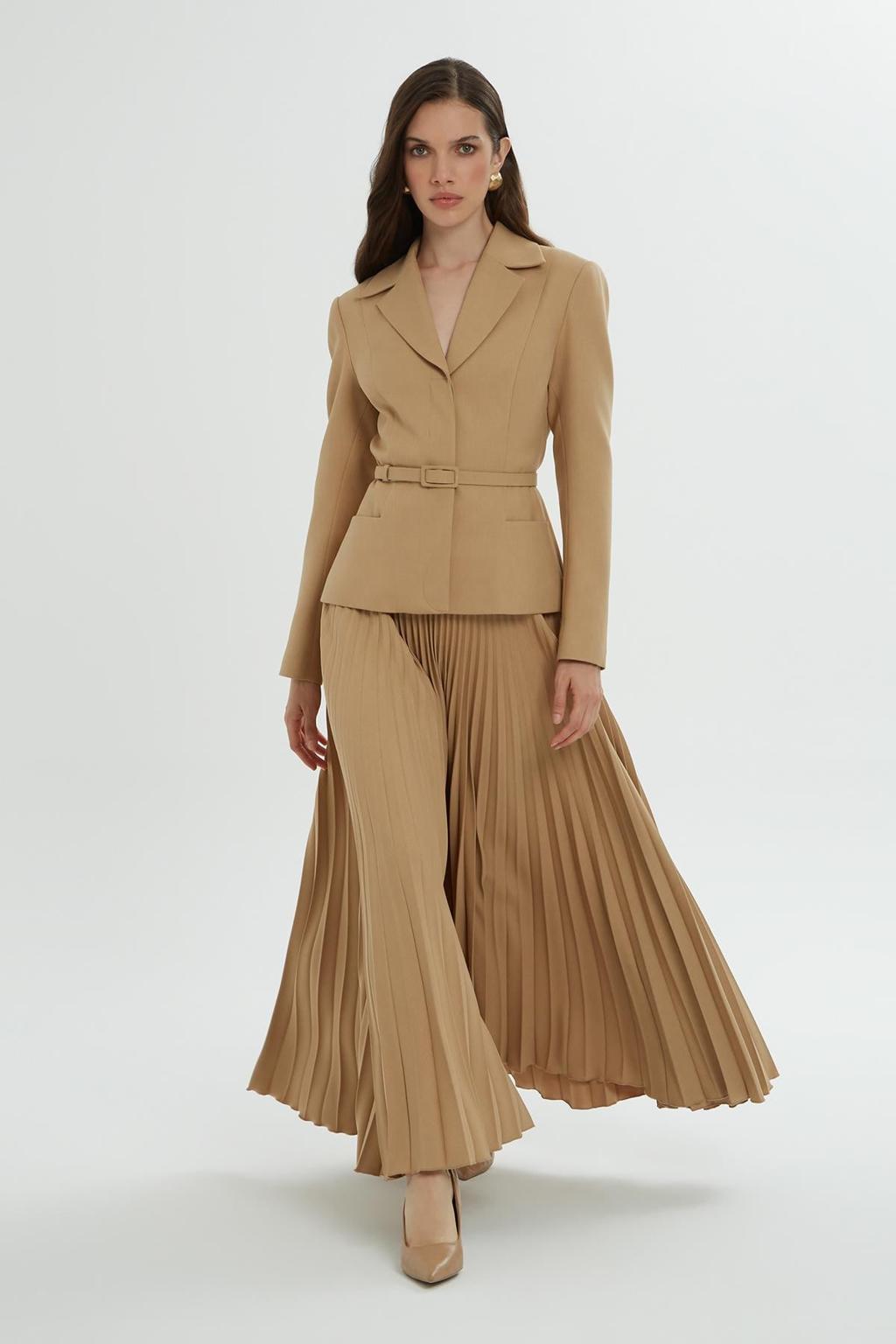 Women's Blazer & Pleated Maxi Skirt Set (turkey 3