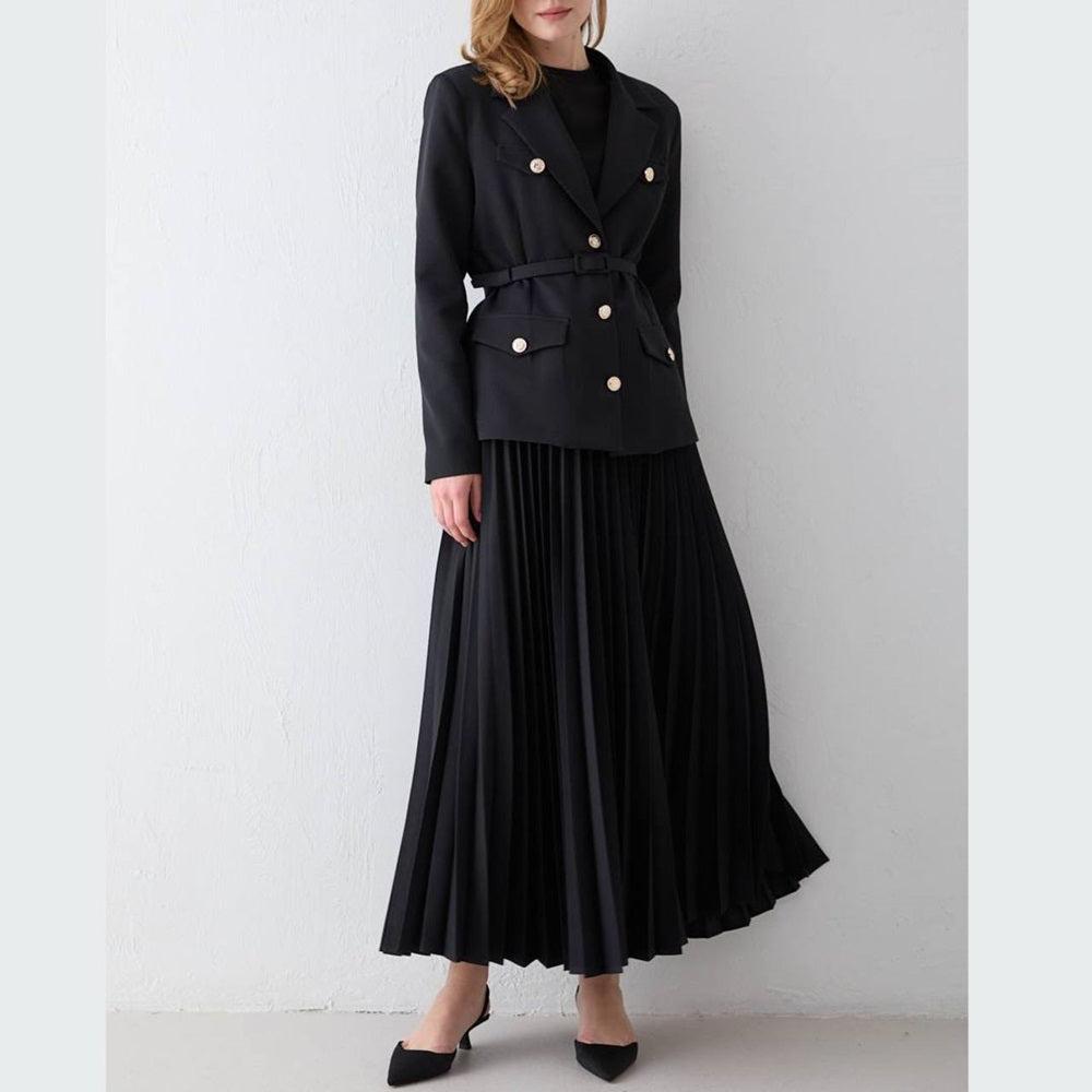 Women's Blazer & Pleated Maxi Skirt Set (turkey 4